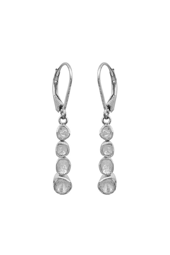 1.00 CTW Natural Diamond Polki Statement Dangles 925 Sterling Silver Women's Earrings