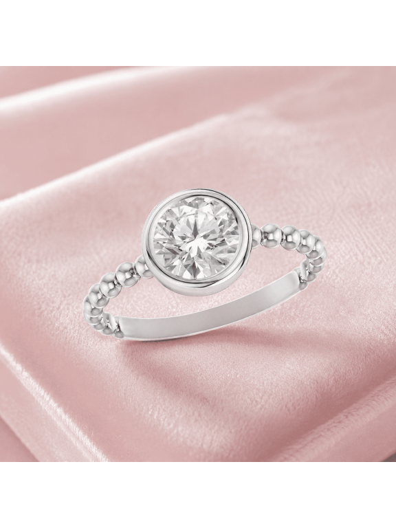 1.00 Carat Round Cut Moissanite Ring 925 Sterling Silver Bezel Set Beaded Band Solitaire Ring for Women