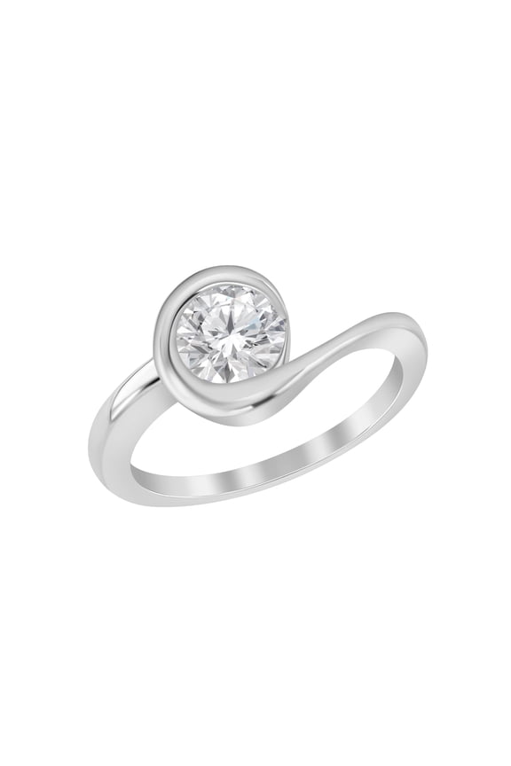 1.00 Carat Round Cut Moissanite Ring 925 Sterling Silver Modern Swirl Bezel Set Solitaire Ring for Women