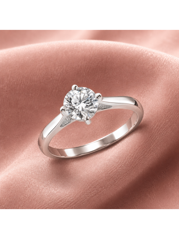 1.00 Carat Round Cut Moissanite Solitaire Ring 925 Sterling Silver Classic 4-Prong Engagement Ring for Women