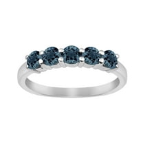 Mooneye 1.00 Ct Round Teal Blue Gemstone 925 Sterling Silver Five Stone Women Stackable Ring