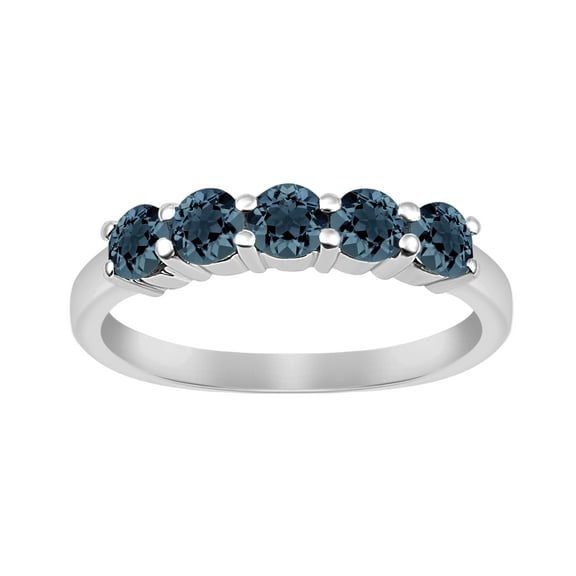 Mooneye 1.00 Ct Round Teal Blue Gemstone 925 Sterling Silver Five Stone Women Stackable Ring