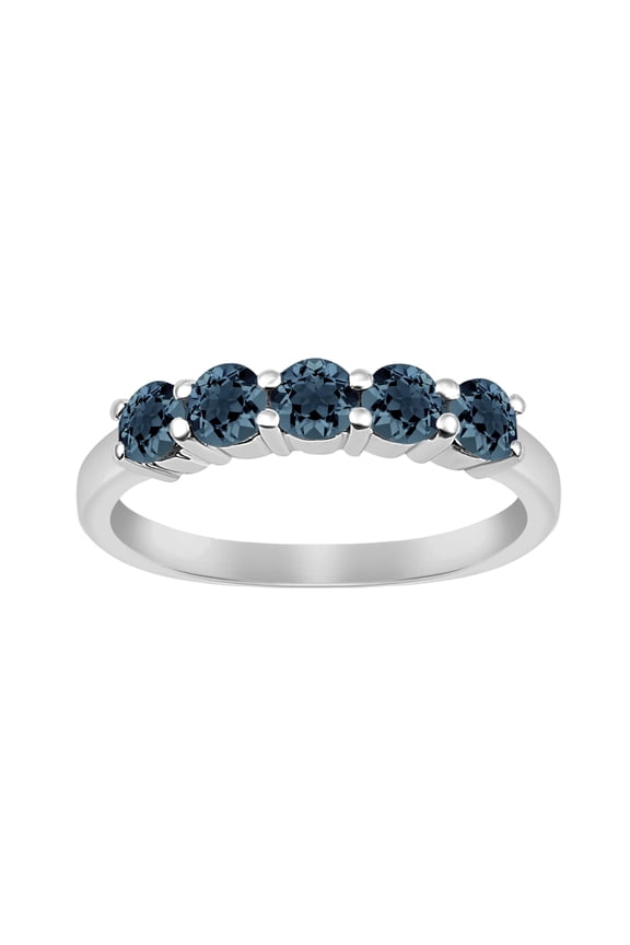 1.00 Ct Round Teal Blue Gemstone 925 Sterling Silver Five Stone Women Stackable Ring