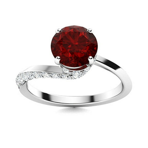 Mooneye 1.05 Ctw Round Garnet 925 Sterling Silver Solitaire Bypass Women Valentines Day Gift Ring