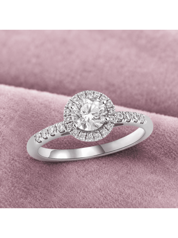 1.13 Carat Round Cut Moissanite Halo Engagement Ring 925 Sterling Silver Pavé Band Ring for Women