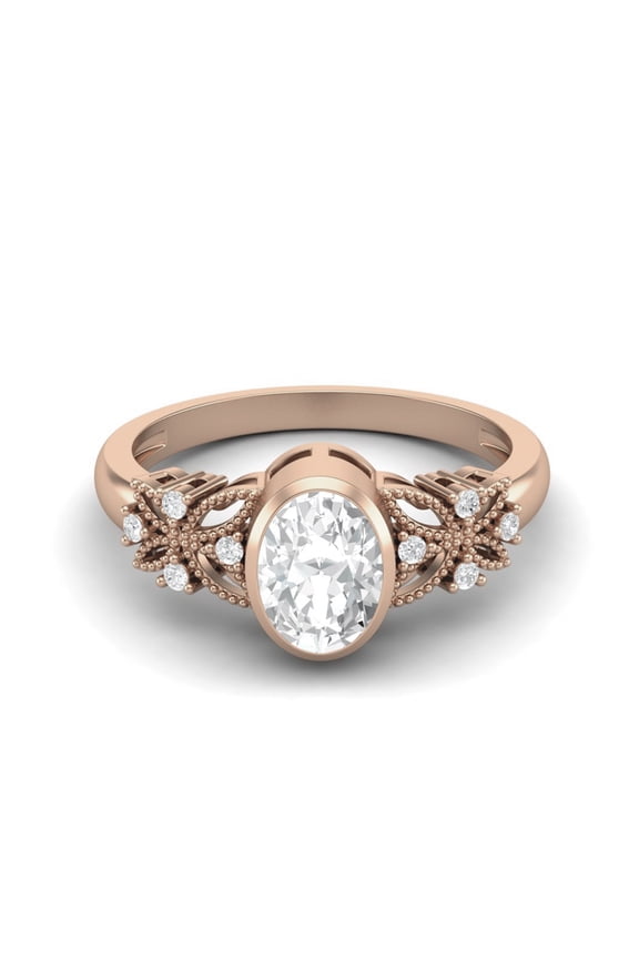 1.15 Ctw Oval Moissanite Diamond 925 Sterling Silver Rose Vermeil Celtic Shank Women Gift Ring