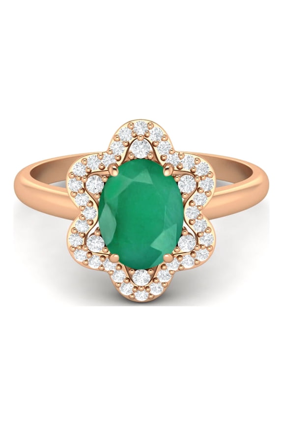 1.20 Ct Emerald Oval Shape 925 Sterling Silver Rose Vermeil Graduation Gift Women Ring