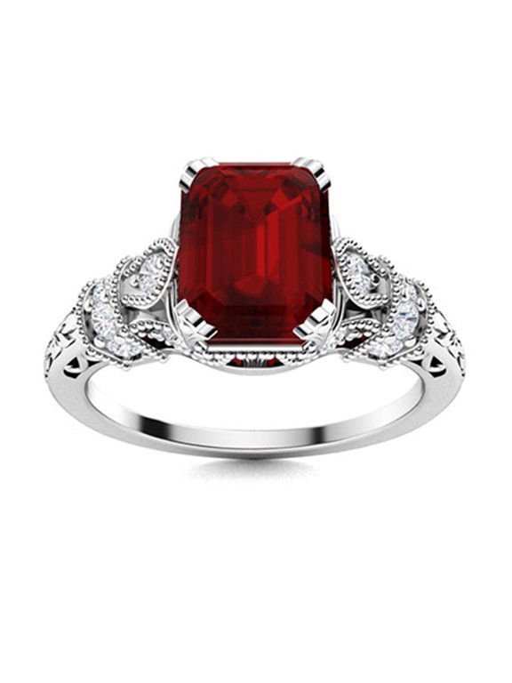1.25 Ct Octagon Garnet 925 Sterling Silver Solitaire Art Deco Women Valentines Day Gift Ring