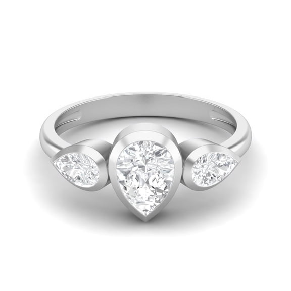 Mooneye 1.25 Ct Pear Moissanite 925 Sterling Silver Trio Stone Women Valentines Day Gift Ring