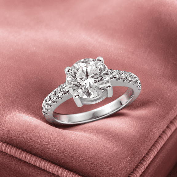 Mooneye 1.30 Carat Round Cut Moissanite Engagement Ring 925 Sterling Silver Pavé Band Solitaire Ring for Women