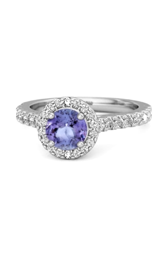 1.30 Ct Natural Tanzanite 925 Sterling Silver Solitaire Accents Women Wedding Ring