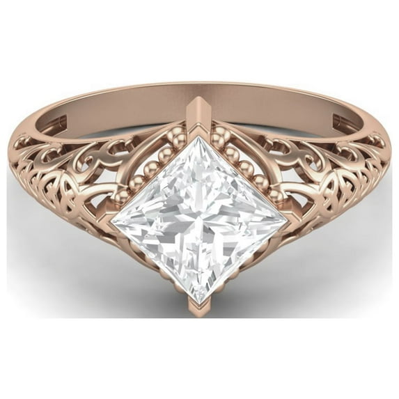 Mooneye 1.30 Ct Square Moissanite Diamond Filigree 925 Sterling Silver Rose Vermeil Women Gift Ring