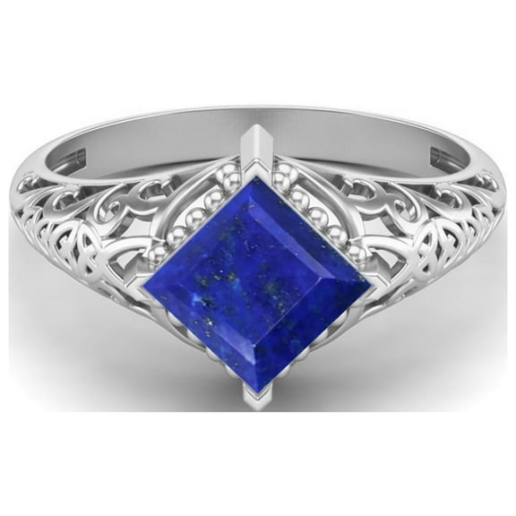 Mooneye 1.30 Ctw Square Lapis Filigree 925 Sterling Silver Solitaire Women Valentines Day Gift Ring