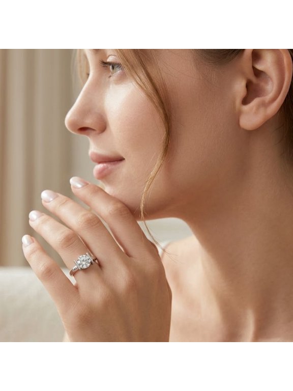 1.50 Carat Round Cut Moissanite Ring 7.30mm in 925 Sterling Silver Modern Bar Set Solitaire Engagement Ring for Women