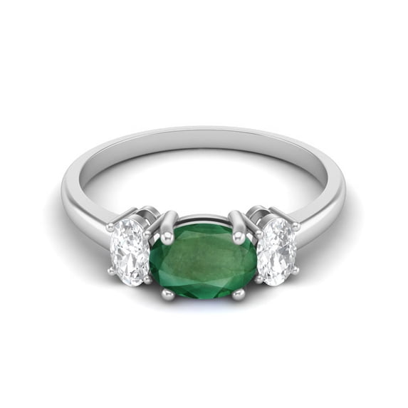 Mooneye 1.50 Cts Emerald 925 Sterling Silver Three-Stone Past, Present and Future Ring