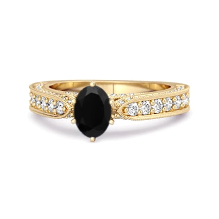 Mooneye 1.50 Ctw Black Spinel Solitaire Engagement Women Ring 925 Sterling Silver Gold Vermeil