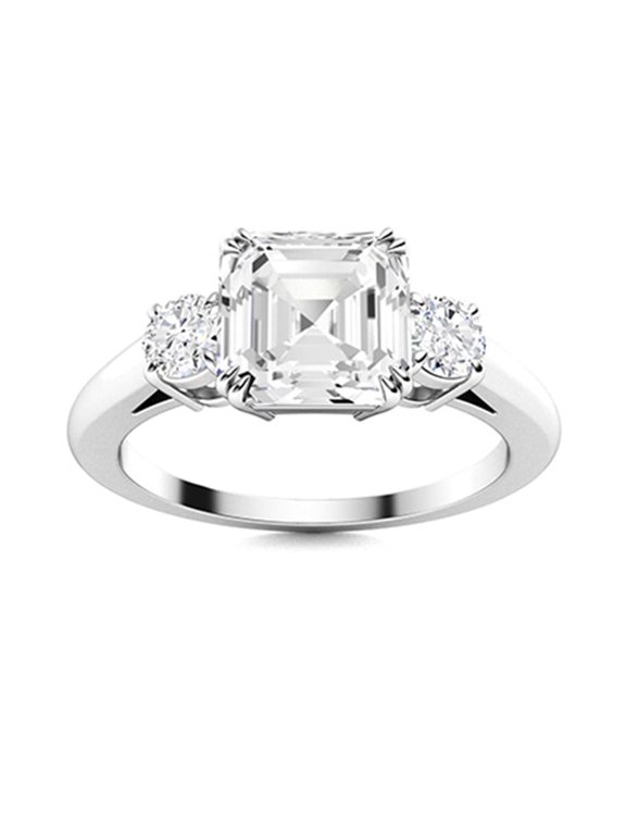 1.60 Ctw Square Shape Moissanite Diamond 925 Sterling Silver Women Wedding Trilogy Ring