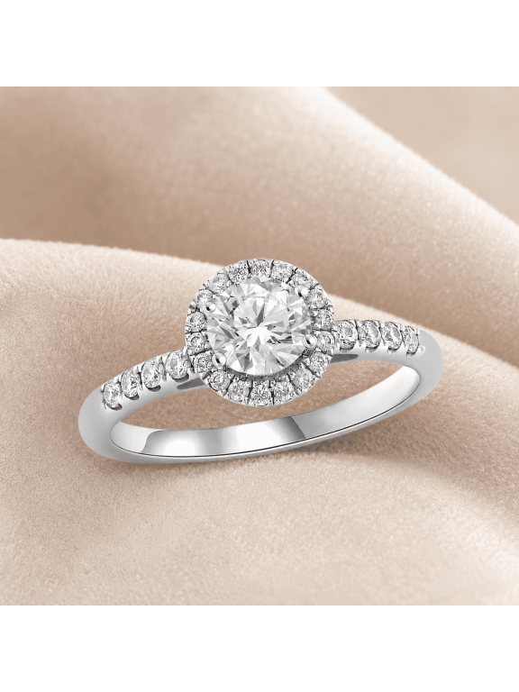 1.73 Carat Round Cut Moissanite Halo Engagement Ring 925 Sterling Silver Pavé Band Ring for Women