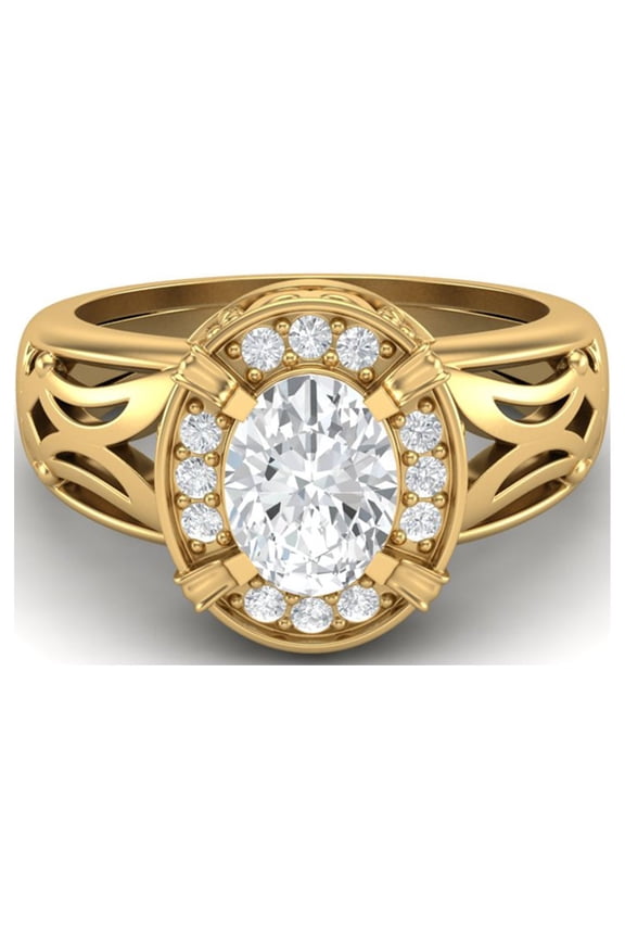 1.75 Ctw Oval Moissanite Diamond 925 Sterling Silver Gold Vermeil Filigree Women Gifts Ring
