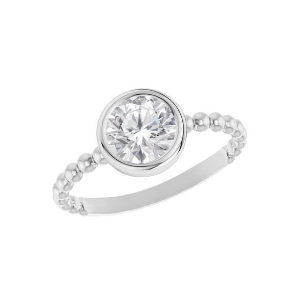 Mooneye 2.00 Carat Round Cut Moissanite Ring 925 Sterling Silver Bezel Set Beaded Band Solitaire Ring for Women