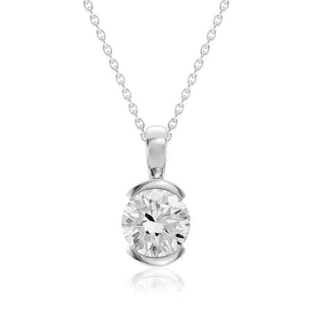 Mooneye 2.00 Carat Round Cut Moissanite Solitaire Pendant Necklace 925 Sterling Silver Modern Semi Bezel Necklace for Women