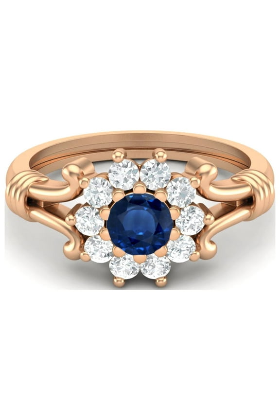 2.4 Ct Round Blue Sapphire 925 Sterling Silver Rose Plated Women Graduation Gift Ring