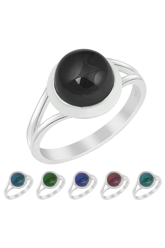 2.45 Ctw Round Moodstone 925 Sterling Silver Color Change With Emotions Feel On Finger Ring, Temperature Control Mood Ring