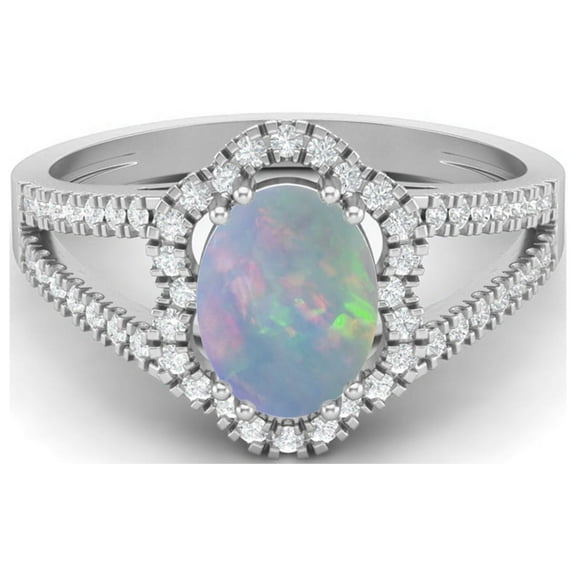 Mooneye 2.56 Cts Opal Split Shank 925 Sterling Silver Solitaire Halo Valentines Day Gifts Ring