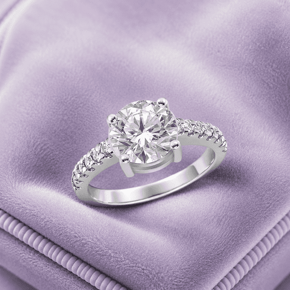 Mooneye 2.83 Carat Round Cut Moissanite Engagement Ring 925 Sterling Silver Pavé Band Solitaire Ring for Women