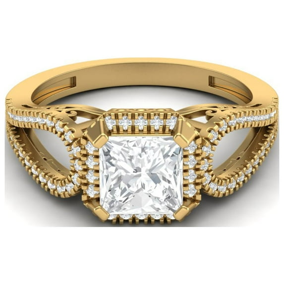 Mooneye 2 Ct Square Moissanite Diamond 925 Sterling Silver Gold Vermeil Split Shank Women Gift Ring