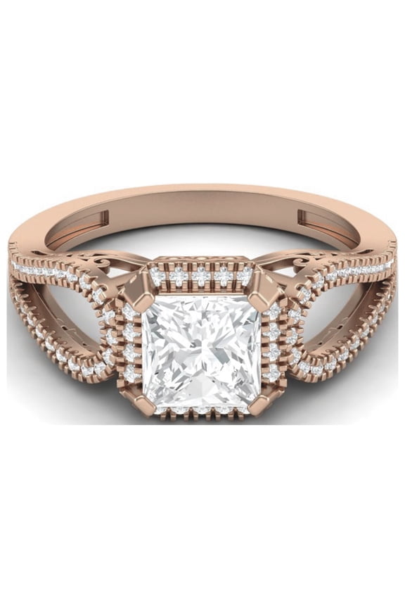 2 Ct Square Moissanite Diamond 925 Sterling Silver Rose Vermeil Split Shank Women Gift Ring