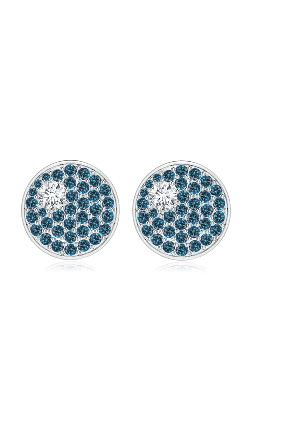 2 mm Round London Blue Topaz Cluster Disc Stud Earring 925 Sterling Silver