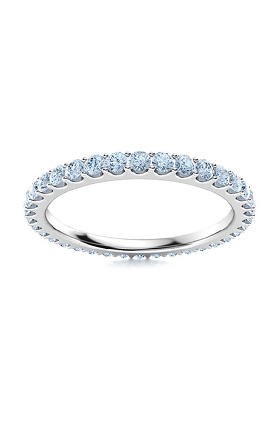 2MM Round Shape Aquamarine 925 Sterling Silver Full Eternity Women Wedding Ring