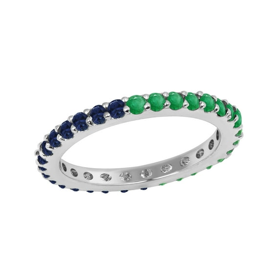 Mooneye 2mm Round Blue Sapphire & Emerald 925 Sterling Silver Eternity Valentines Day Gift Ring