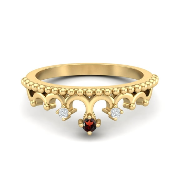 Mooneye 2mm Round Garnet 925 Sterling Silver Gold Plated Women Valentines Day Gift Crown Tiara Ring