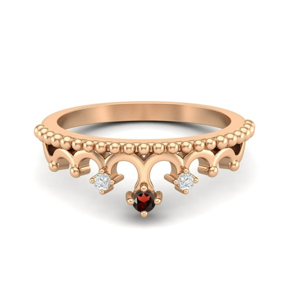 Mooneye 2mm Round Garnet 925 Sterling Silver Rose Plated Women Crown Tiara Valentines Day Gifts Ring