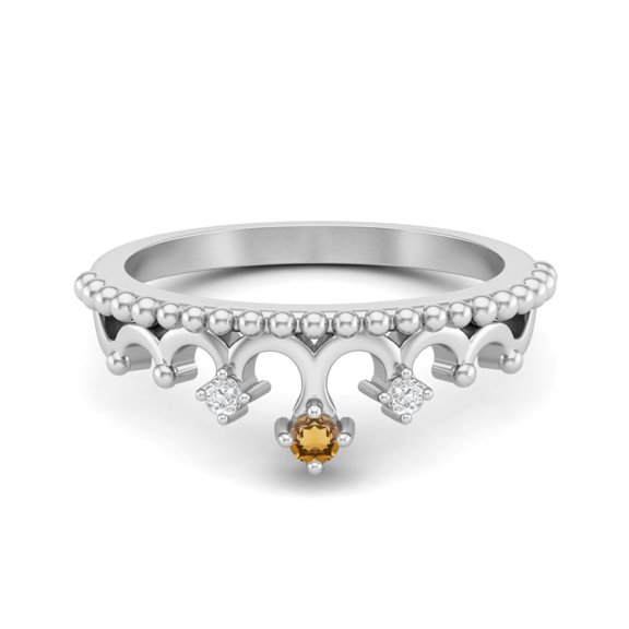 Mooneye 2mm Round Natural Citrine 925 Sterling Silver Women Mother's Day Gifts Crown Tiara Mother's Day Gifts Ring