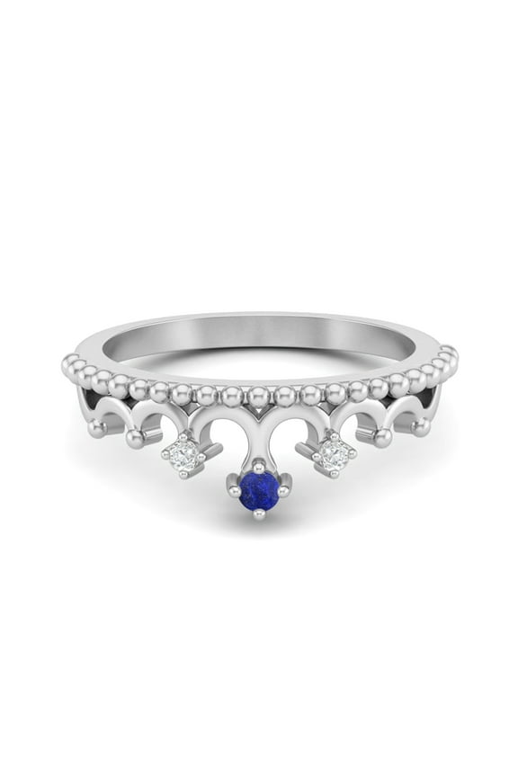 2mm Round Lapis 925 Sterling Silver Women Crown Tiara Weddiing Gift Ring