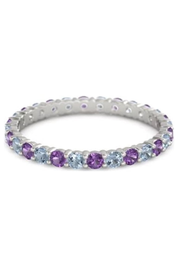 2mm Round Shape Amethyst & Aquamarine 925 Sterling Silver Full Eternity Women Gifts Ring