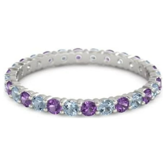 Mooneye 2mm Round Shape Amethyst & Aquamarine 925 Sterling Silver Full Eternity Women Gifts Ring