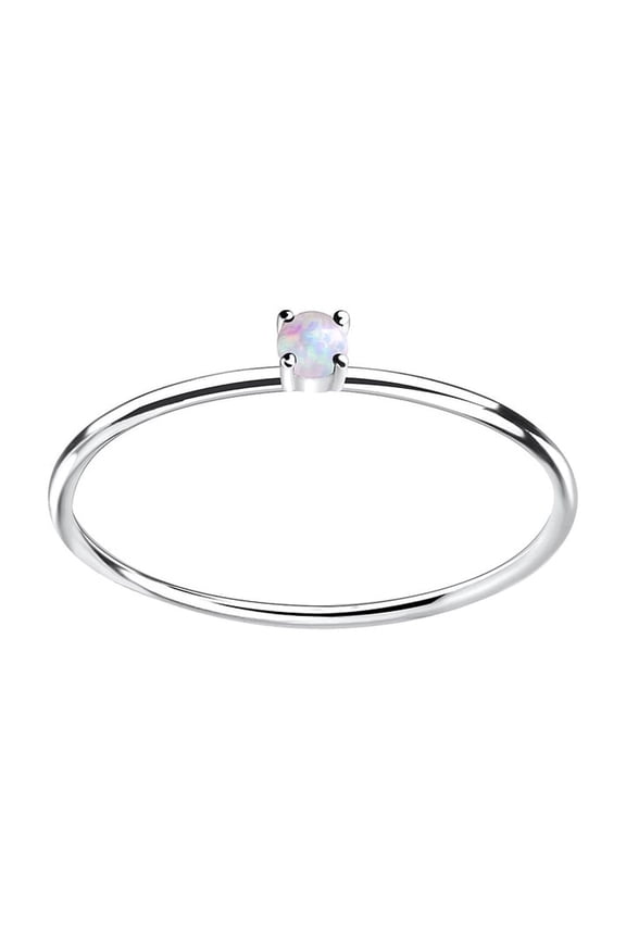 2mm Round Shape Opal 925 Sterling Silver Solitaire Stackable Women Valentines Day Gift Ring