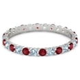 thumbnail image 1 of Mooneye 2mm Round Shape Ruby & Aquamarine 925 Sterling Silver Full Eternity Mother's Day Gift Ring, 1 of 2
