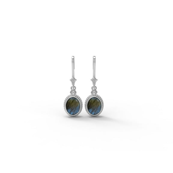 Mooneye 3.4 Ctw Oval Shape Labradorite 925 Sterling Silver Solitaire Women Dangle Earrings