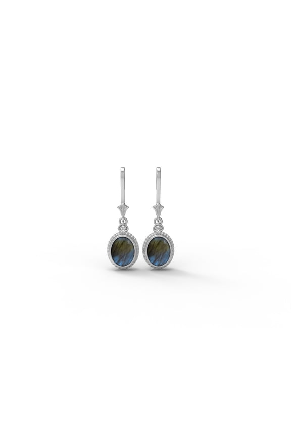 3.4 Ctw Oval Shape Labradorite 925 Sterling Silver Solitaire Women Dangle Earrings