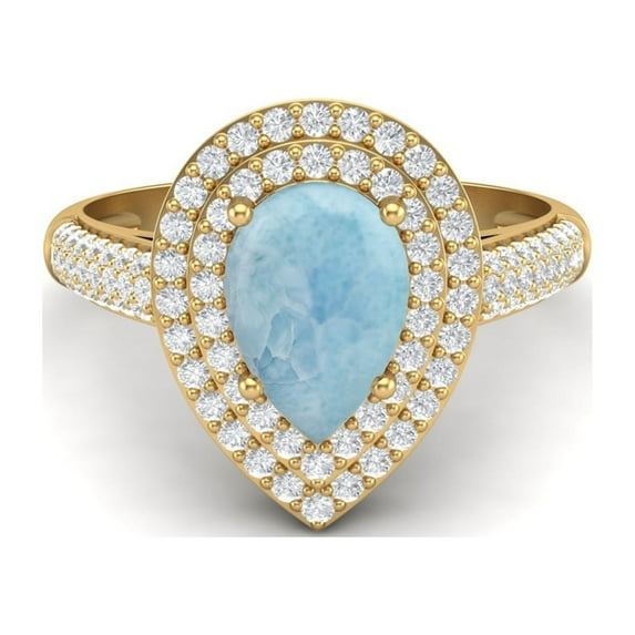 Mooneye 3.46 Ctw Larimar 925 Sterling Silver Gold Vermeil Pear Shape Halo Valentines Day Gifts Ring
