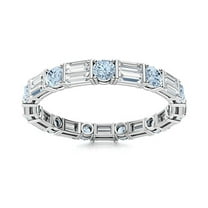 Mooneye 3mm Round Aquamarine 925 Sterling Silver Eternity Valentines Day Gift Women Ring