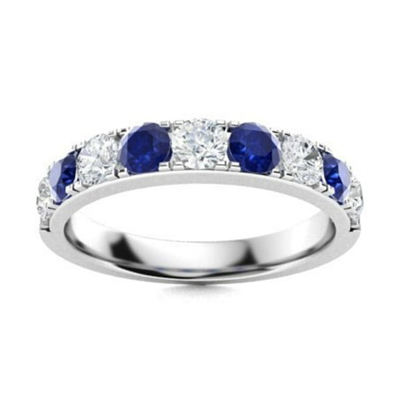 Mooneye 3mm Round Blue Sapphire 925 Sterling Silver Eternity Women Valentines Day Gift Ring