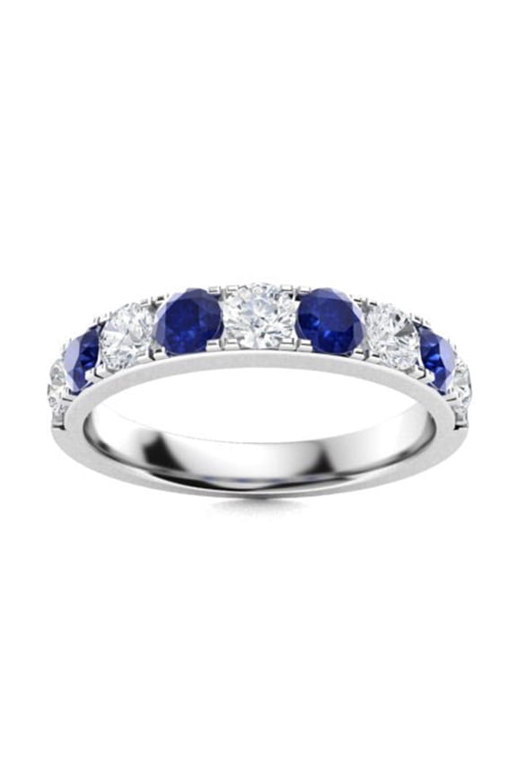3mm Round Blue Sapphire 925 Sterling Silver Eternity Women Valentines Day Gift Ring