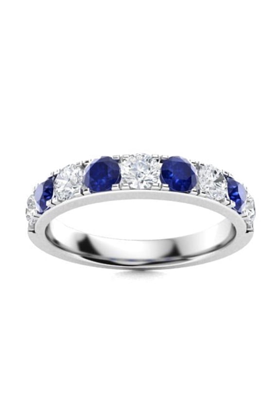 3mm Round Blue Sapphire 925 Sterling Silver Eternity Women Valentines Day Gift Ring