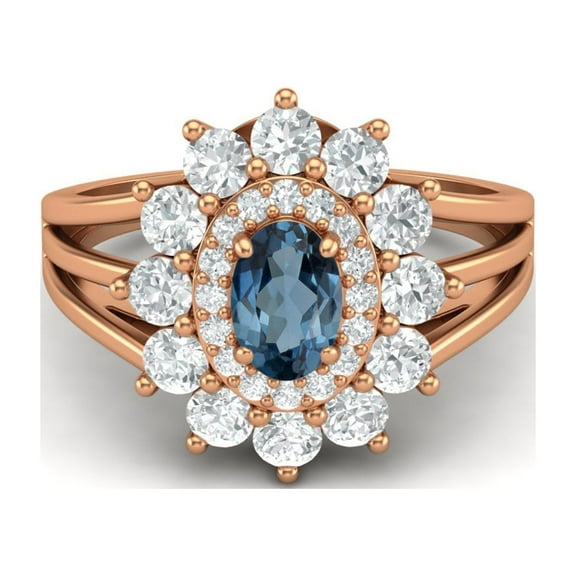Mooneye 4.03 Ctw Oval London Blue Topaz 925 Sterling Silver Rose Plated Solitaire Women Graduation Gift Ring